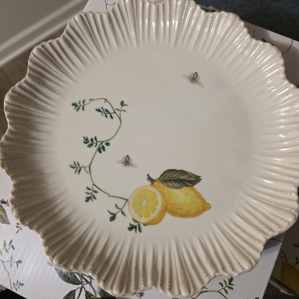Pottery Barn Lemon Scalloped Melamime Set Of 4 Salad and 4 Dinner Plates - Picture 2 of 4